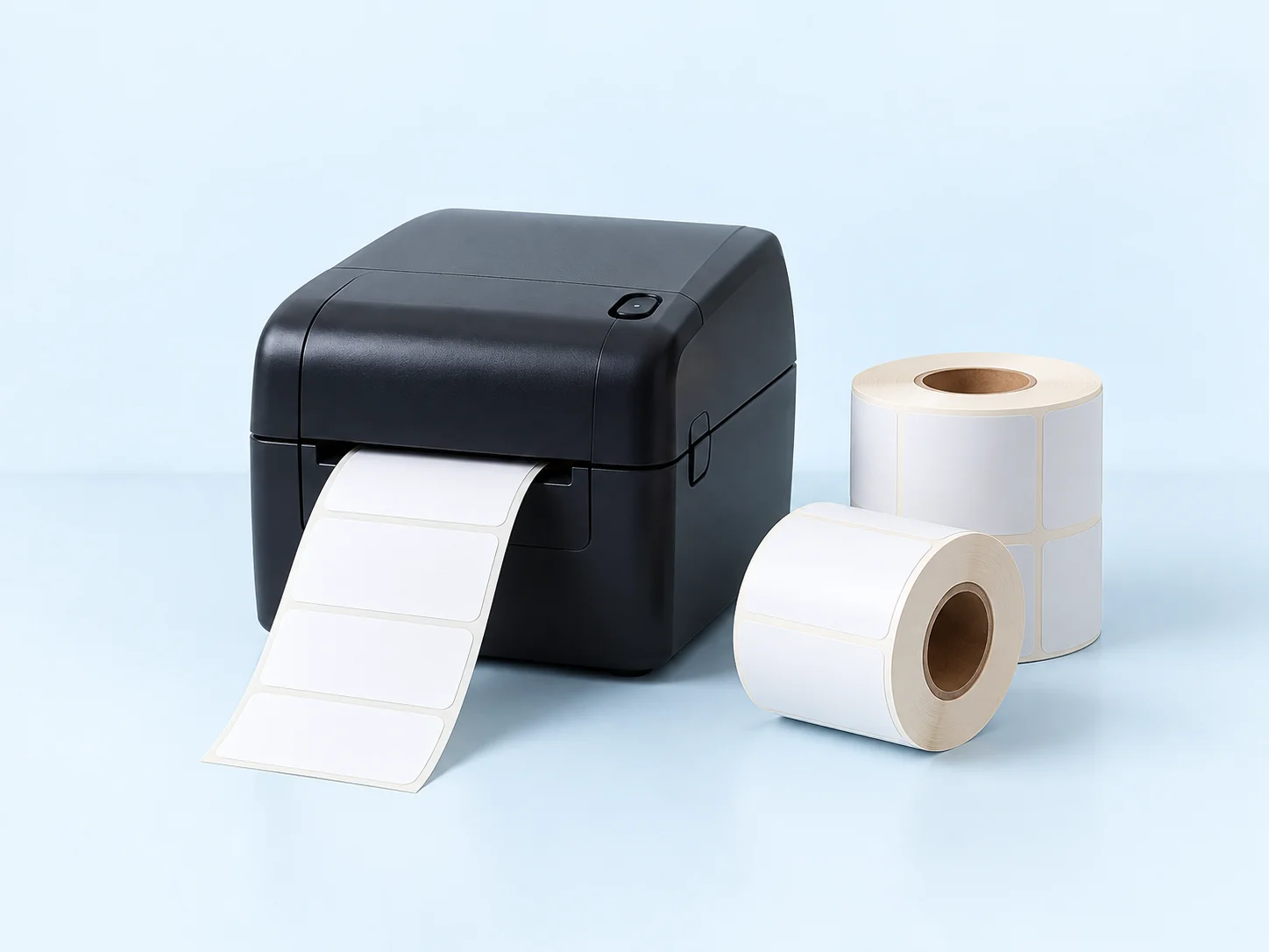 Illustrative label printer with two rolls of labels